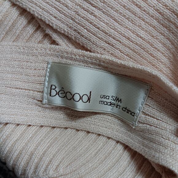 Be Cool Crop Knit Top Size Small / Medium Ribbed Beige Lightweight Ties on Back - Picture 6 of 8